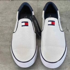 TOMMY HILFIGER Men's White Canvas Roaklyn Twin Gore Slip-On Sneakers SZ 11.5